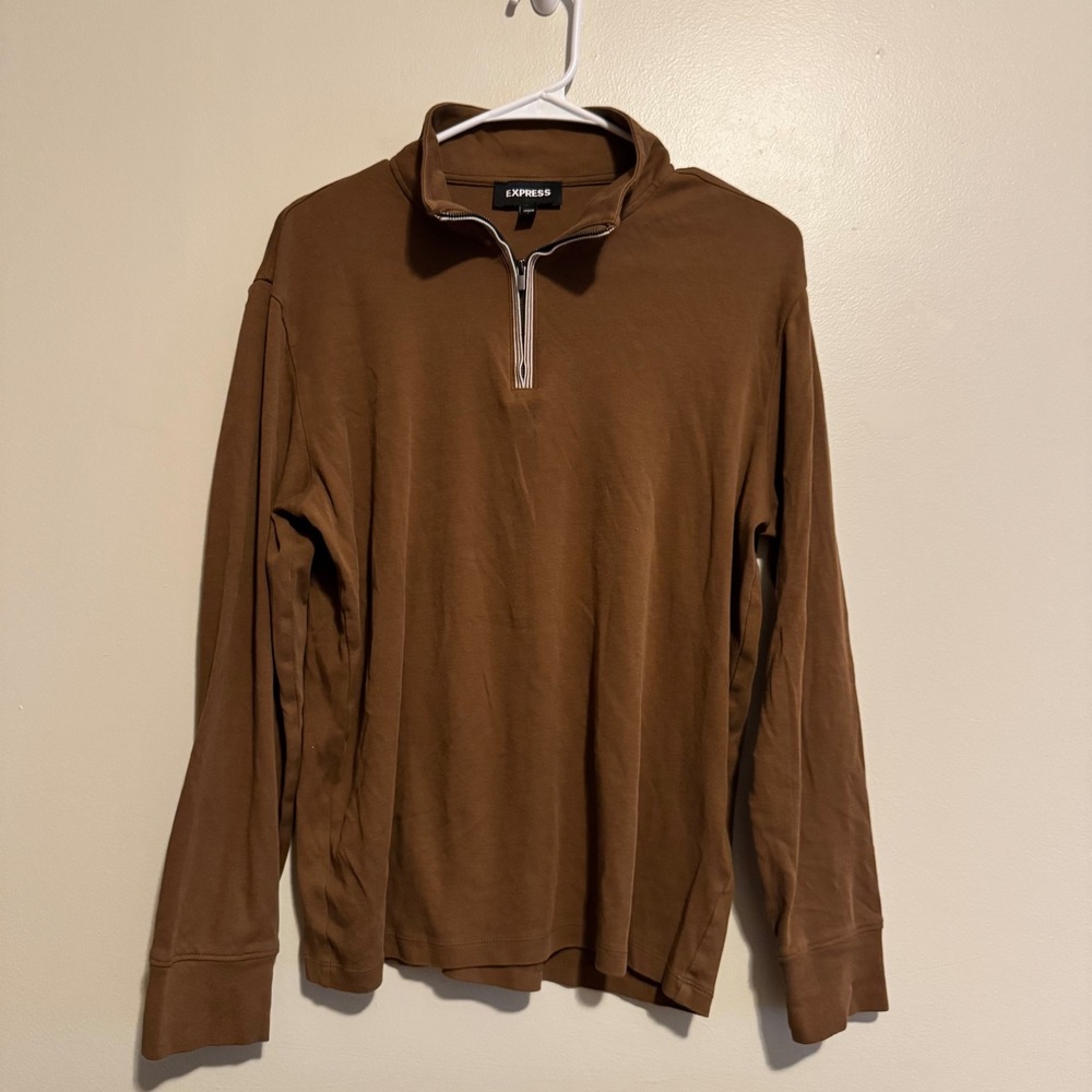 Express Long Sleeve Mock Neck 1/4 Zip Pullover Chocolate Brown Normcore Staples